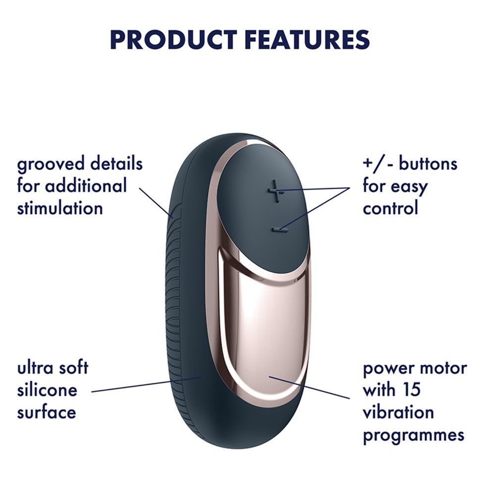 Product features diagram of a device with labeled components on a white background