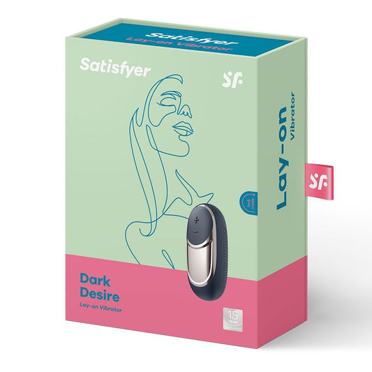 Satisfyer Lay-on vibrator packaging with a woman's outline on a light green background