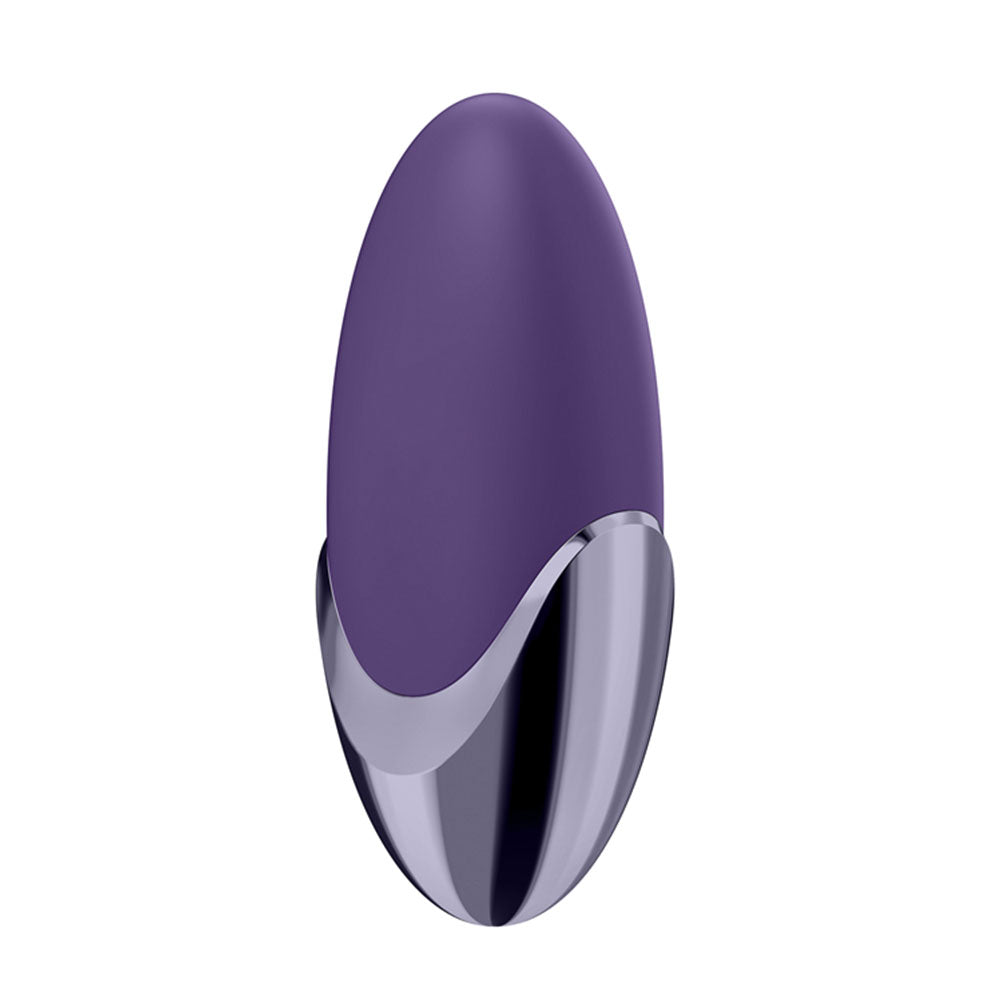 Purple and silver device on a white background