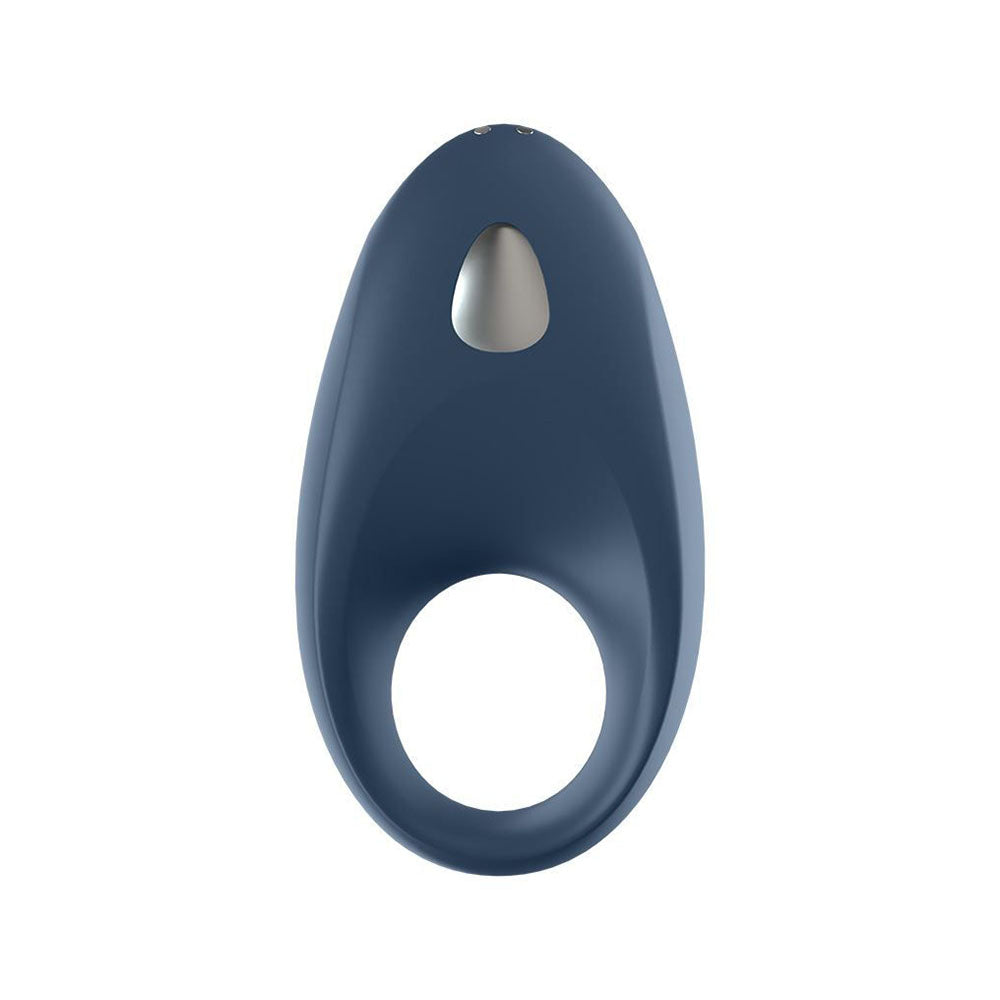 Blue silicone ring with a circular design and central hole on a white background