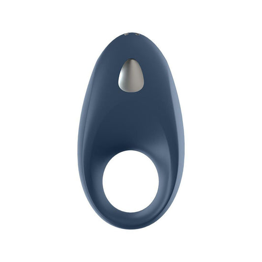 Blue silicone ring with a circular design and central hole on a white background