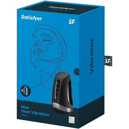 Blue packaging for a men's heat vibration product with a black vibrator.