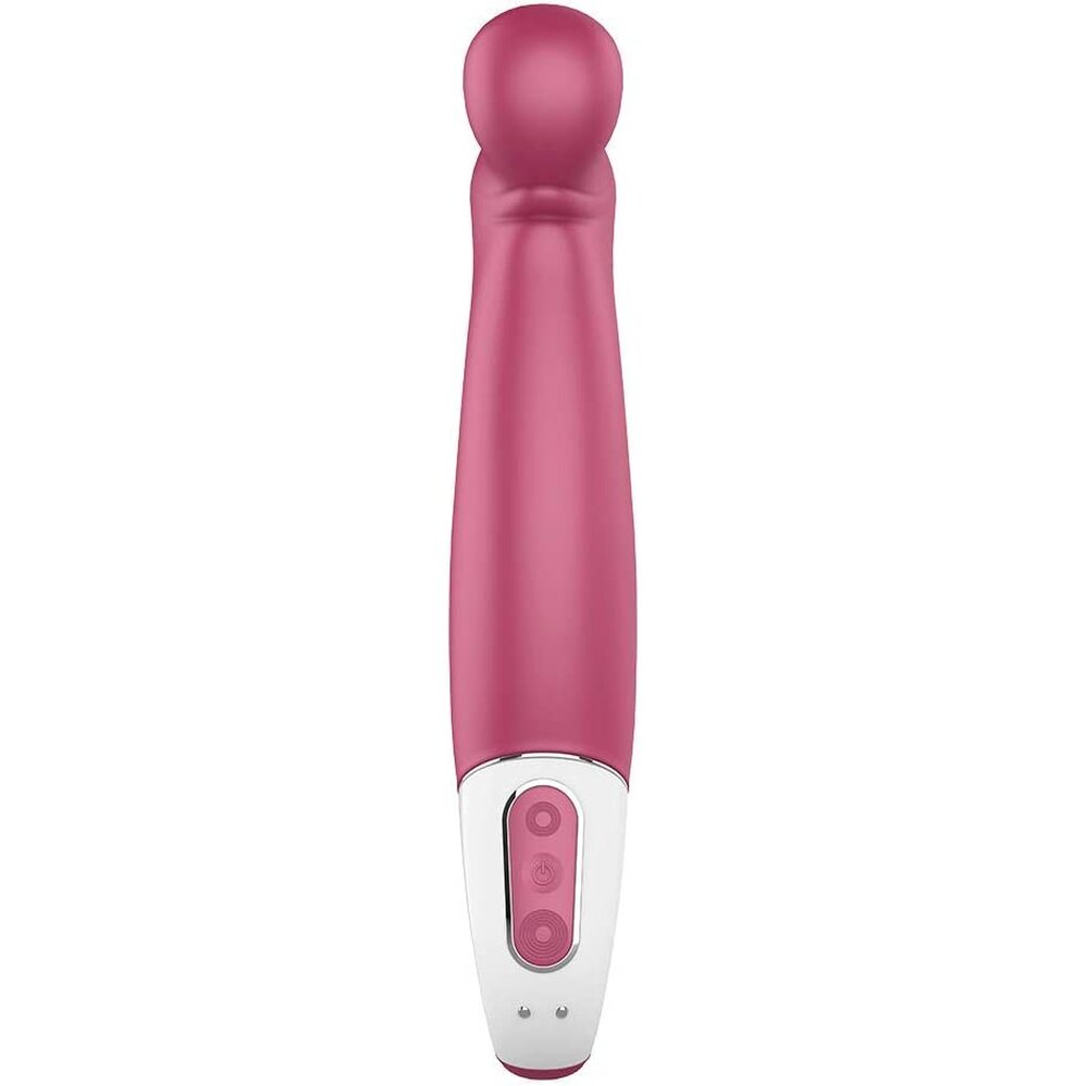 Pink petting hippo vibrator with blue packaging featuring Satisfyer branding.