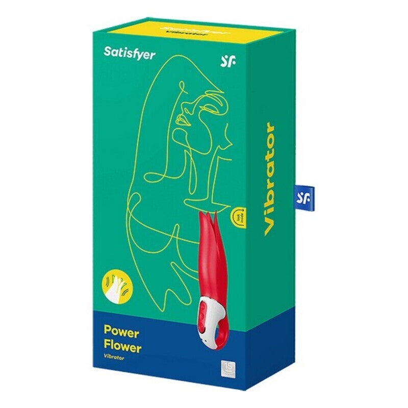 Vibrator packaging with green, blue, and red design on a white background