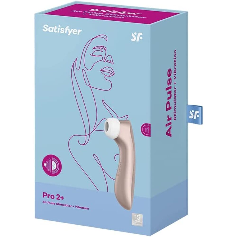 Satisfyer Air Pulse Stimulator packaging with product illustration on a light blue background