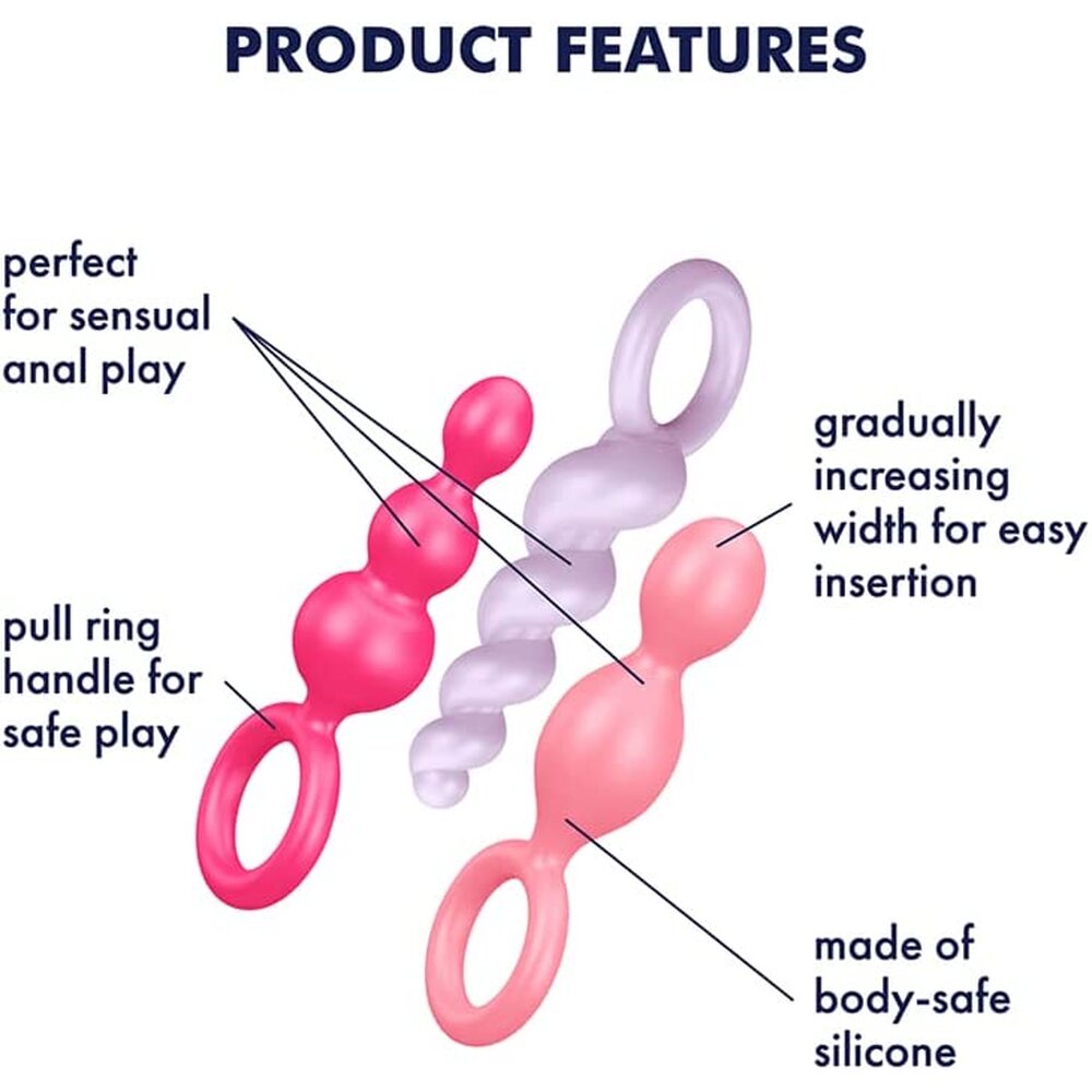 Product features of a pink and purple silicone tool with text labels on a white background.