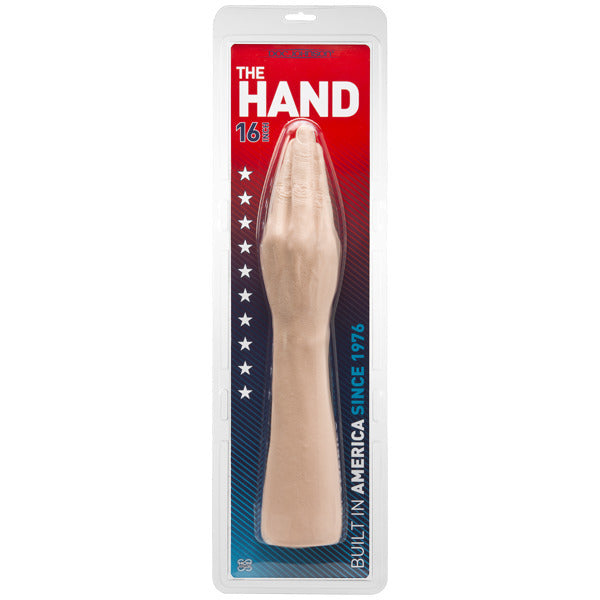 Product packaging of 'The Hand' with a red label on a white background
