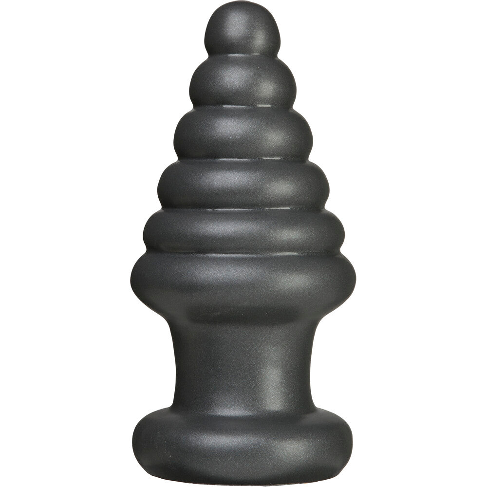 Dark gray dog toy with multiple levels on a white background