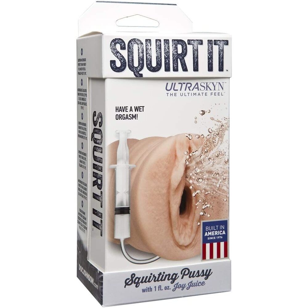 Product packaging for 'Squirt It' with a close-up image of a person's genital area and text.