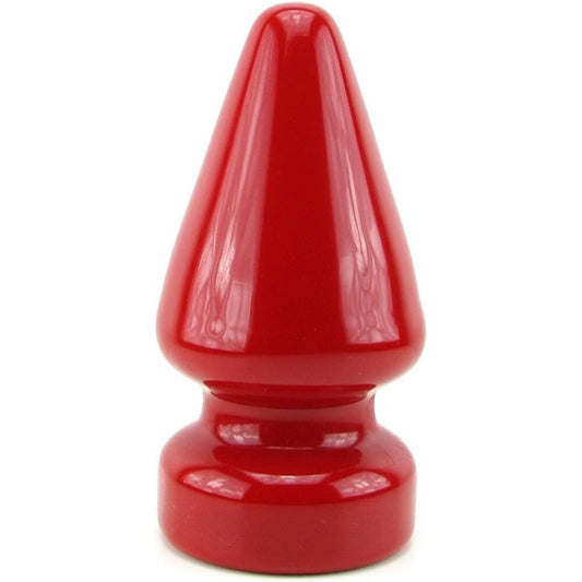 Red plastic cone-shaped object on a white background