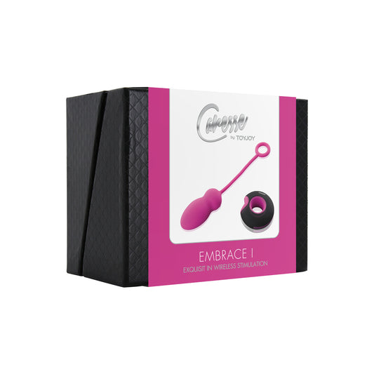 Product packaging for a pink toy with black and white label.