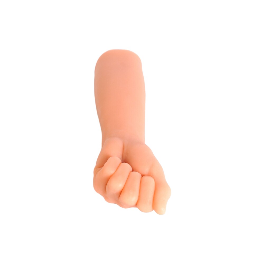 Silicone arm with a clenched fist on a white background