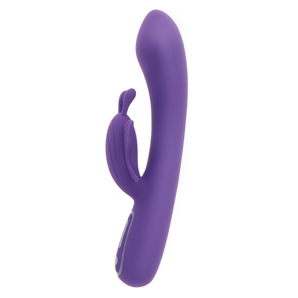 A purple, bunny-shaped vibrator with a vibrating shaft and clitoral stimulator.