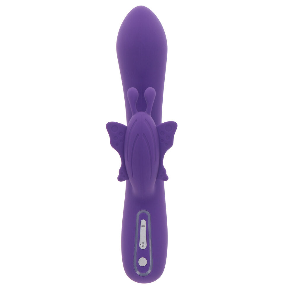 A purple, bunny-shaped vibrator with a vibrating shaft and clitoral stimulator.