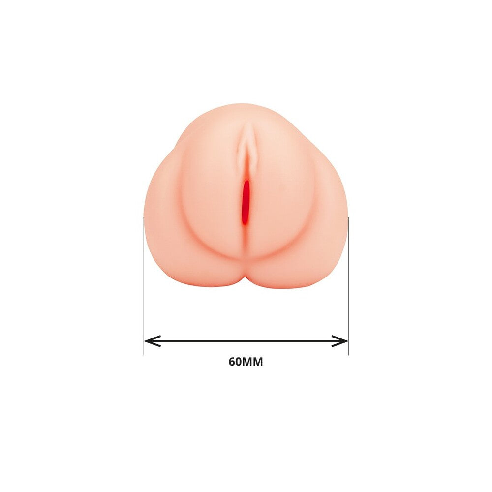 Illustration of a stylized vulva with measurement label on a white background