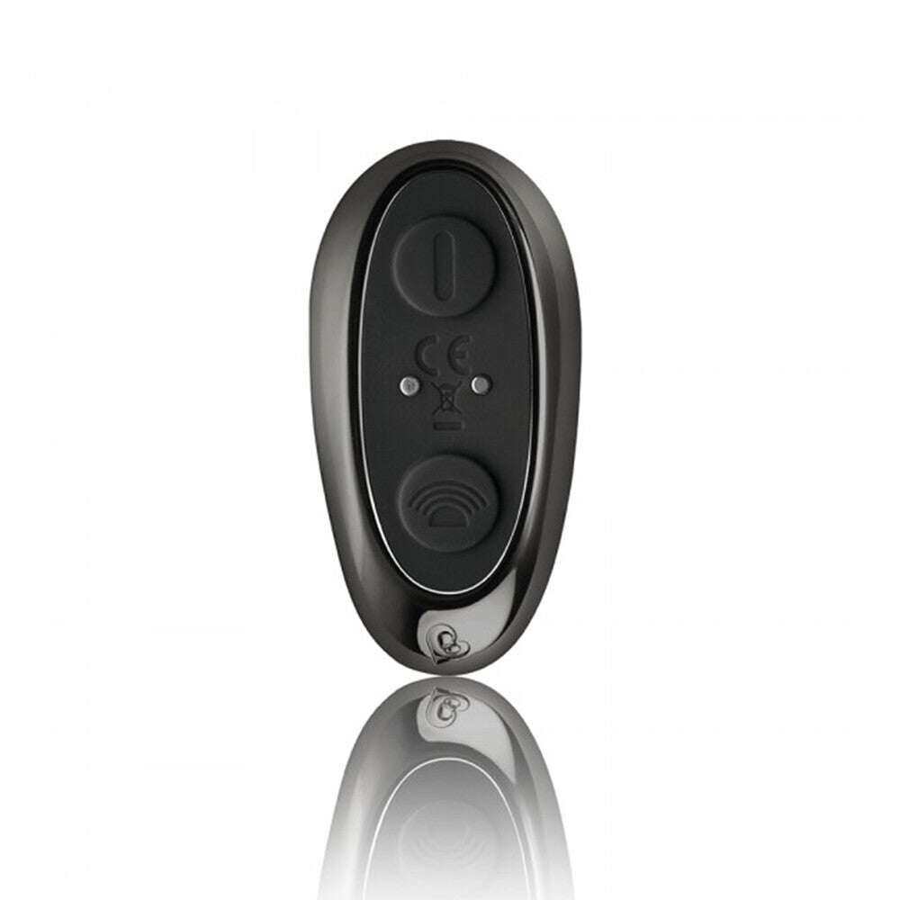 Black oval-shaped device with a reflective surface on a white background