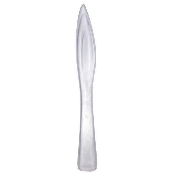 Clear plastic knife on a white background