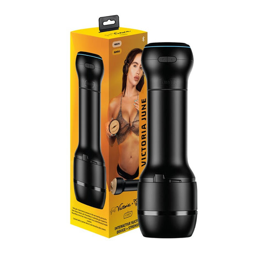 Black interactive suction cup with packaging on a white background