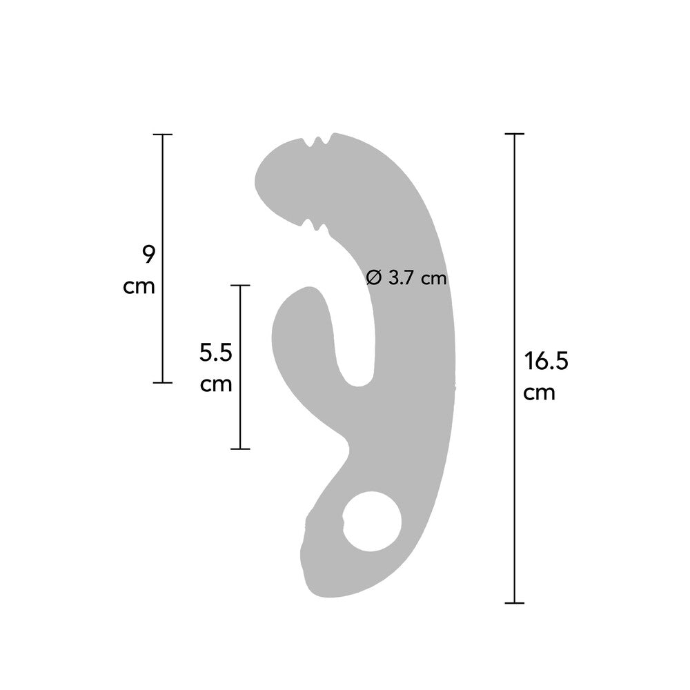 A purple and gold-colored dual-touch G-spot vibrator with a unique round shape and a small ring at the base for easy handling.