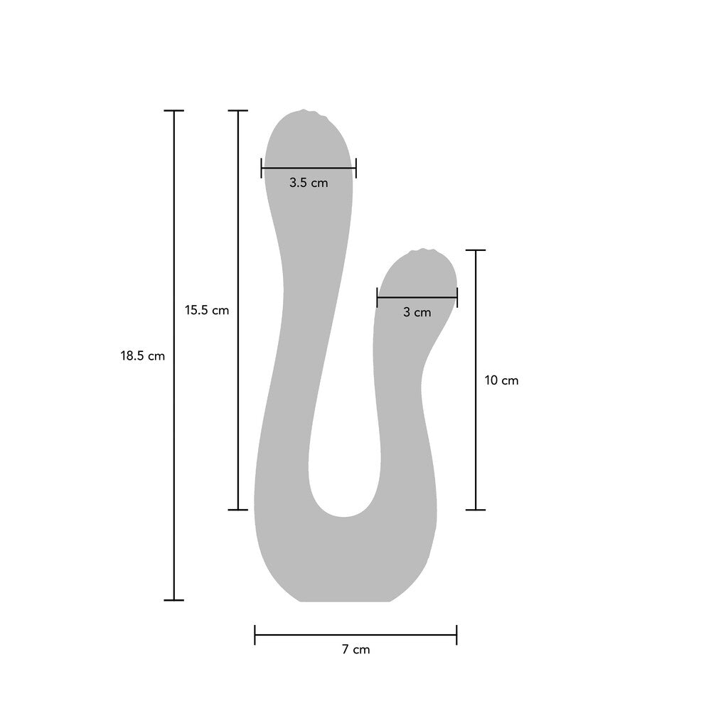 A pink, double-headed vibrator with a sleek, ergonomic design, featuring two curved ends for targeted stimulation.