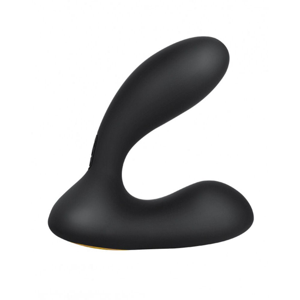 Black silicone butt plug on a white background