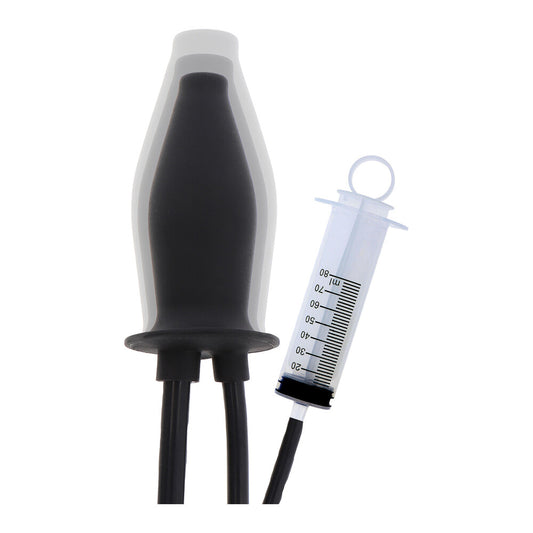 Black and white device with a syringe-like component on a white background