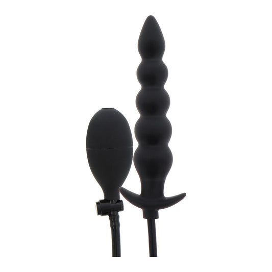 Black silicone butt plug with a remote control on a white background