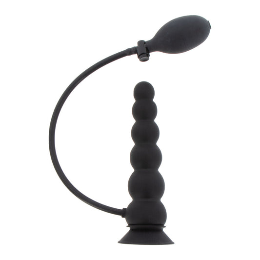 Black silicone butt plug with flexible shaft on a white background