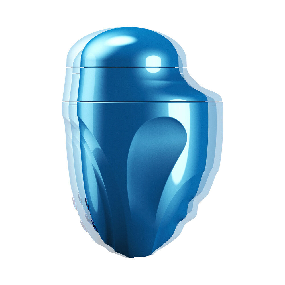 Shiny blue container on a white background