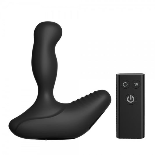 Black silicone butt plug with remote control on a white background