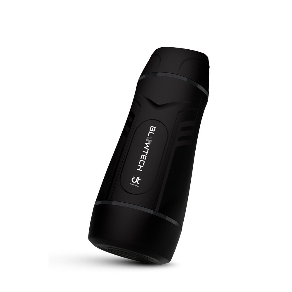 A sleek, black cylindrical device with the Blowtech brand logo, featuring a hard case and a smooth, removable inner sleeve.