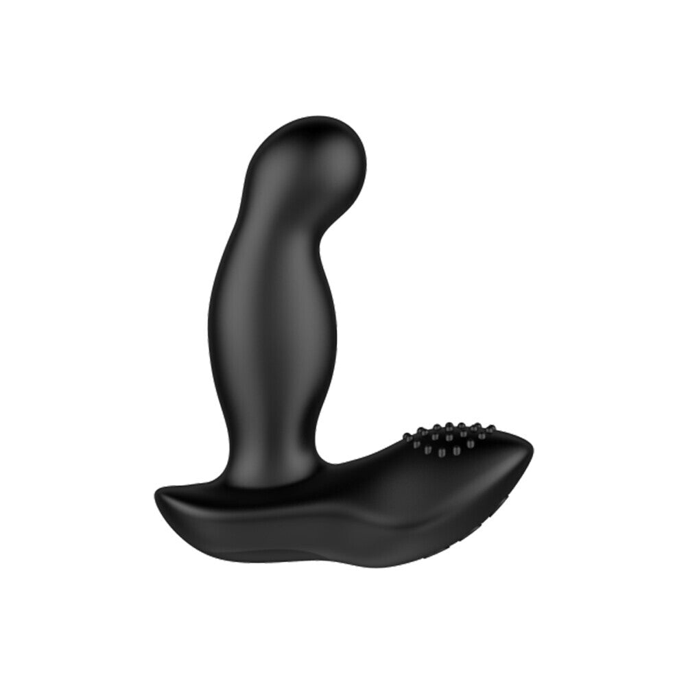 Black silicone butt plug on a white background
