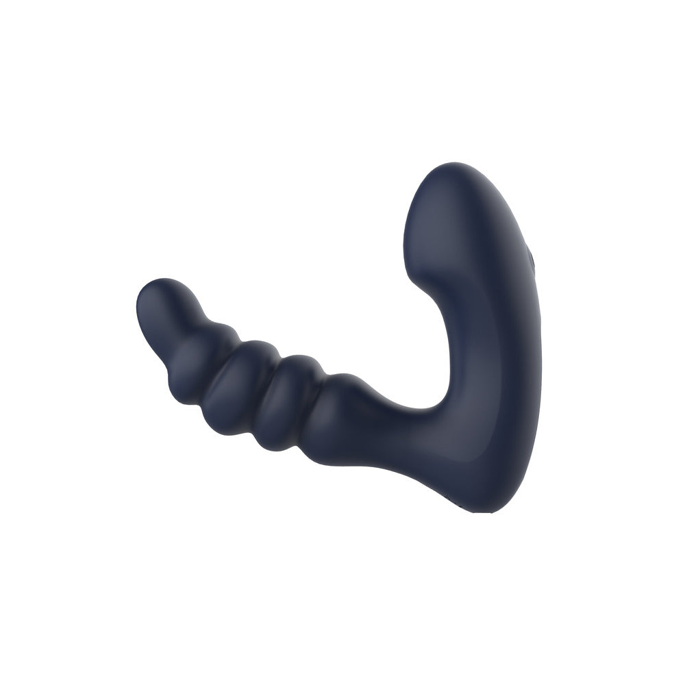 Navy blue silicone butt plug on a white background
