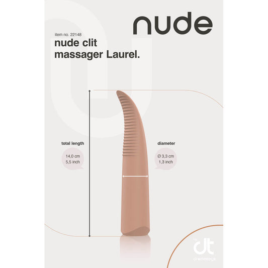 A flesh-brown, travel-sized, silicone massager with a flexible tip and stimulating ridges.