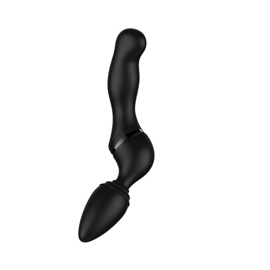 Black silicone butt plug on a white background
