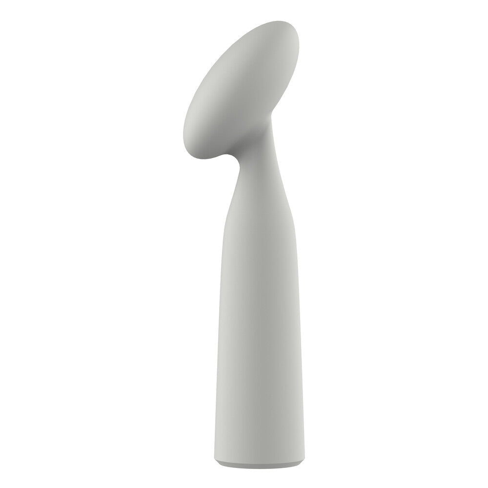 A green, sleek and modern mini wand vibrator with a smooth design, featuring a flexible neck and a rounded head.