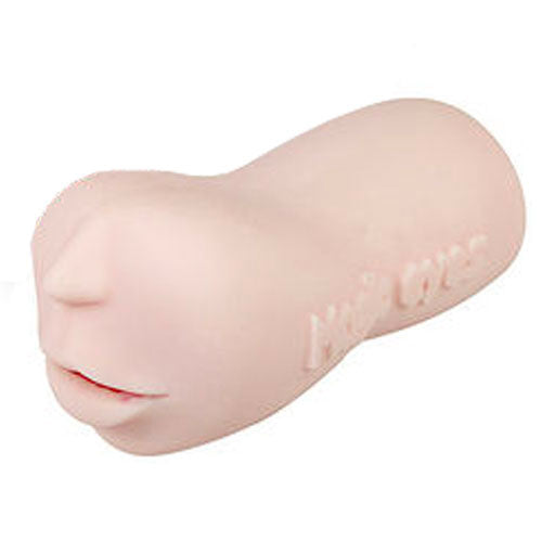 A flesh-pink masturbator designed to resemble the mouth with realistic teeth and a tongue.