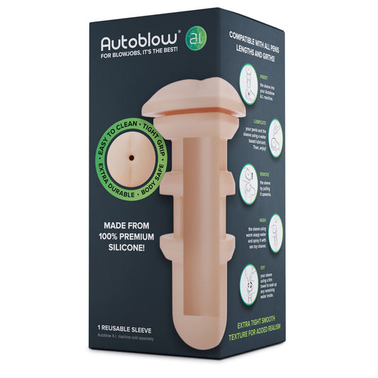 Box of a silicone blowjob product with branding and features displayed.