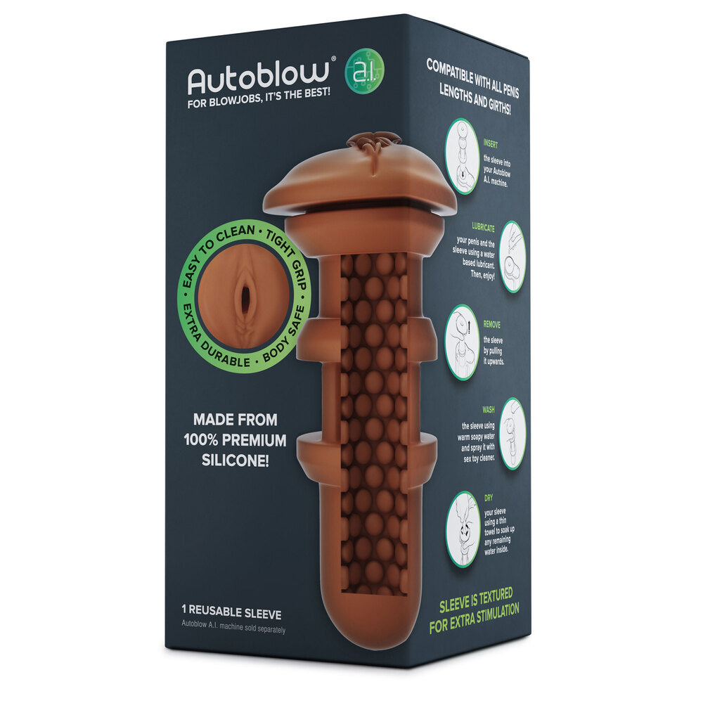The product image shows the packaging of the Autoblow A.I Reusable Vagina Sleeve.