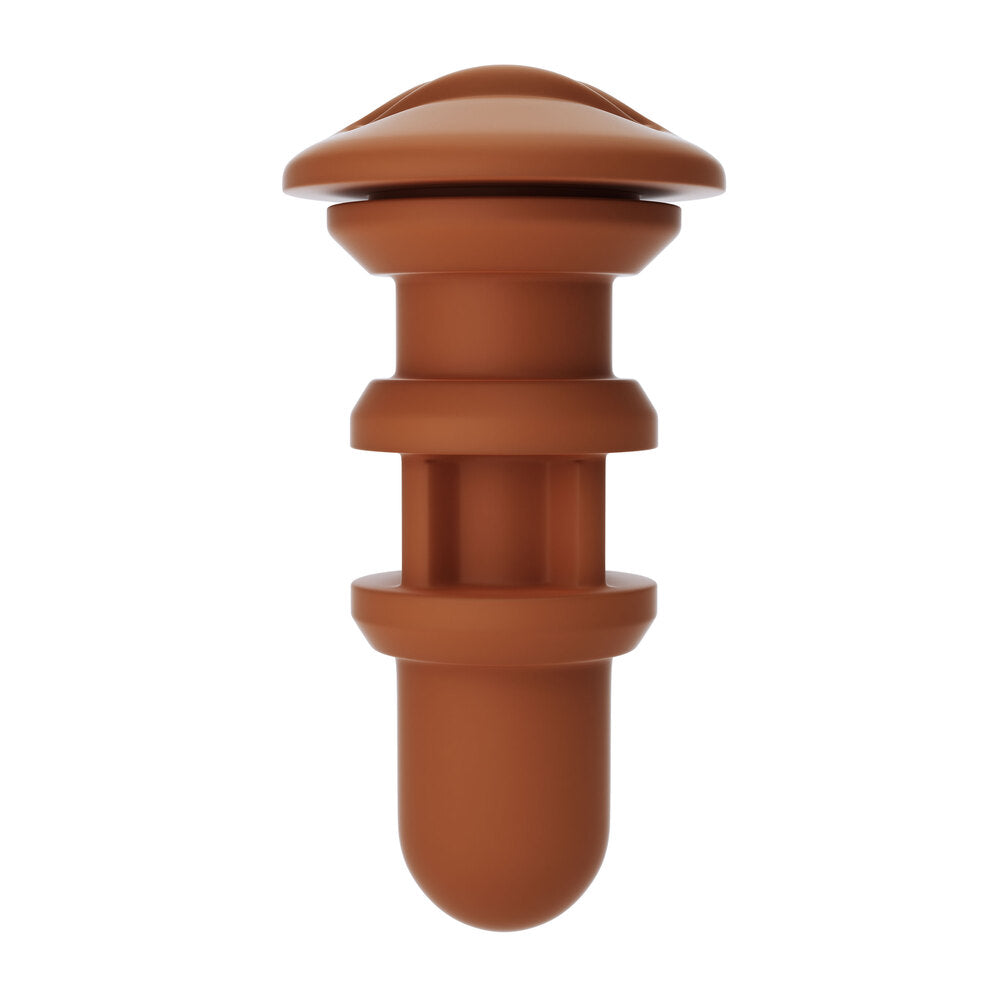Brown plastic tool or component on a white background