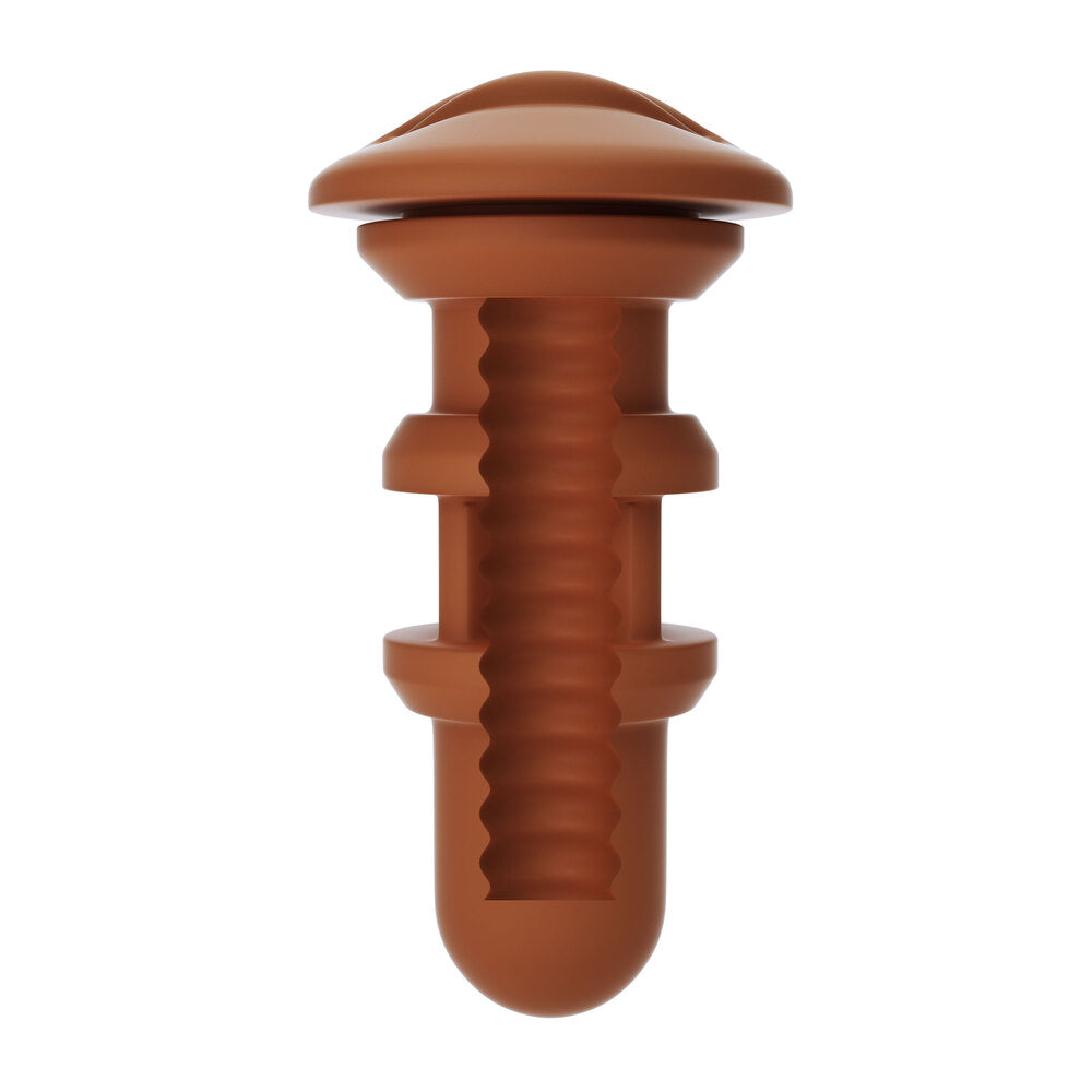 Brown plastic tool or component on a white background