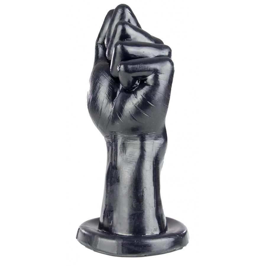 Black hand-shaped object on a white background