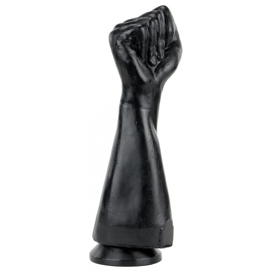 Black fist statue on a white background