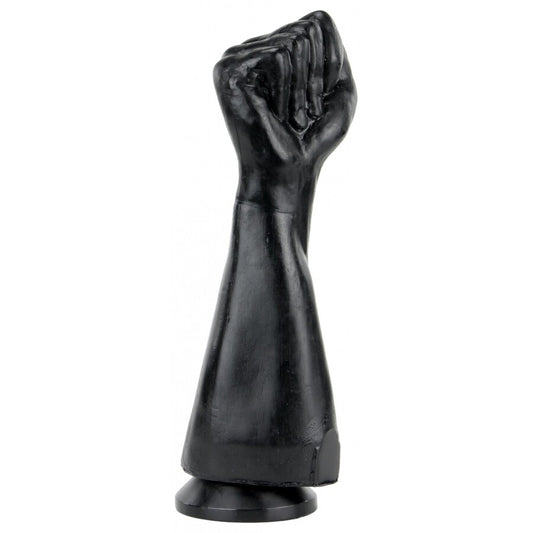 Black fist statue on a white background