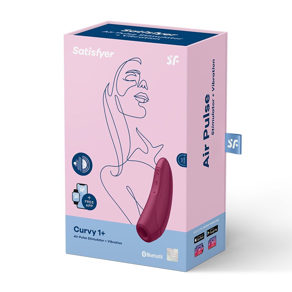 Satisfyer Curvy 1+ air pulse stimulator packaging on a white background