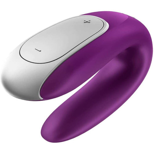 Purple and silver device on a white background