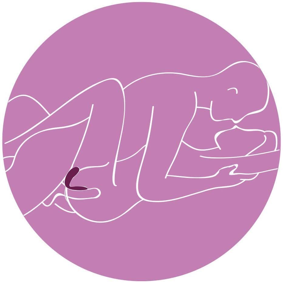 A purple and white dual-ended sex toy with a sleek, ergonomic design and a remote control.