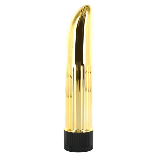 A 5.5-inch gold-colored classic rocket-style vibrator with a twist style control at its base.