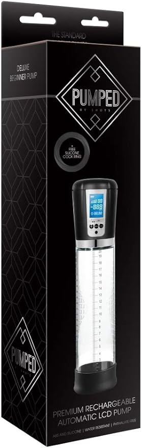 Measurement chart showing a clear electronic device with black top and bottom, alongside a can for scale on a white background.