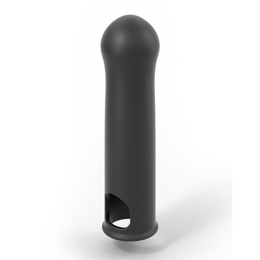 Black silicone butt plug on a white background